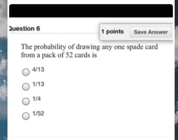 Solved Question 6 1 points Save Answer The probability of | Chegg.com