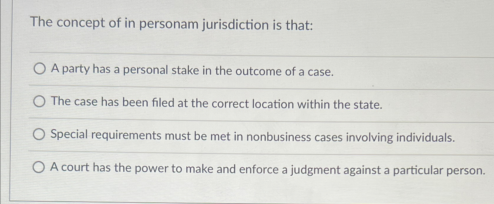 Solved The concept of in personam jurisdiction is thatA