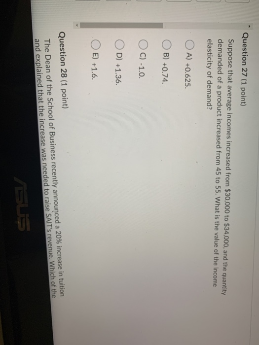 Solved 1 Question 25 (1 point) Suppose that the price of a | Chegg.com