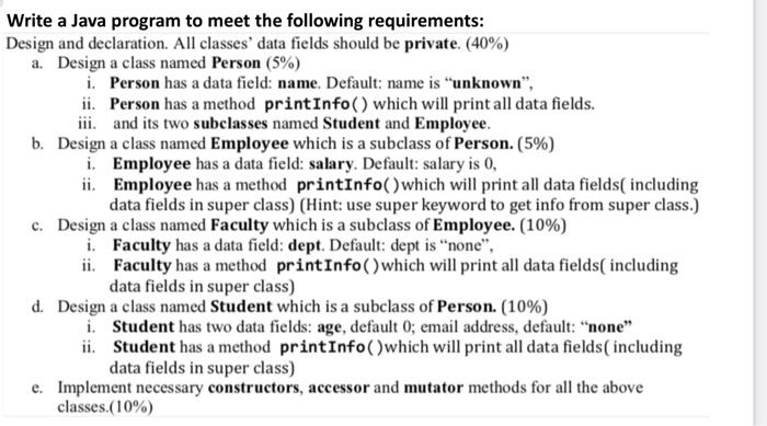 Solved Write a Java program to meet the following | Chegg.com