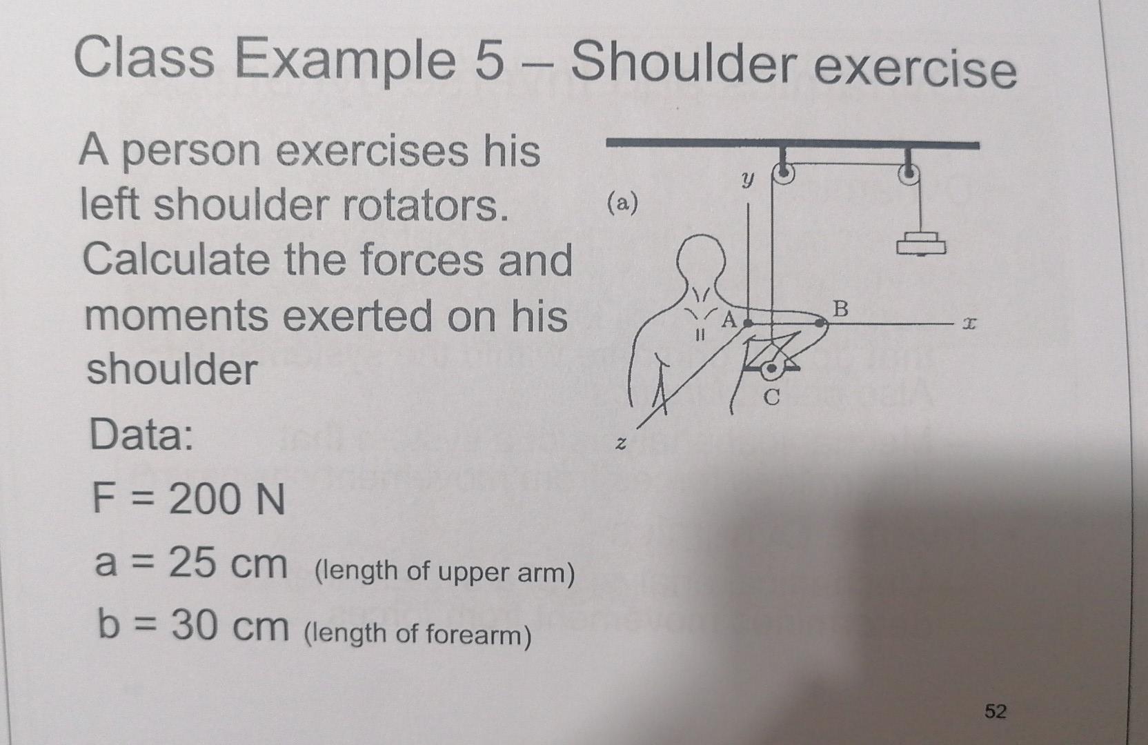 Solved Class Example 5 - Shoulder exercise A person | Chegg.com