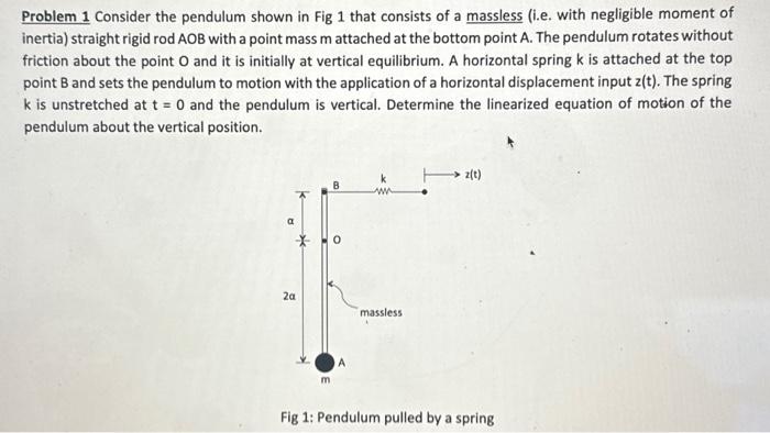 Solved Problem 1 Consider the pendulum shown in Fig 1 that | Chegg.com