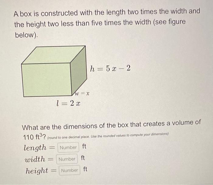 Solved A box is constructed with the length two times the | Chegg.com