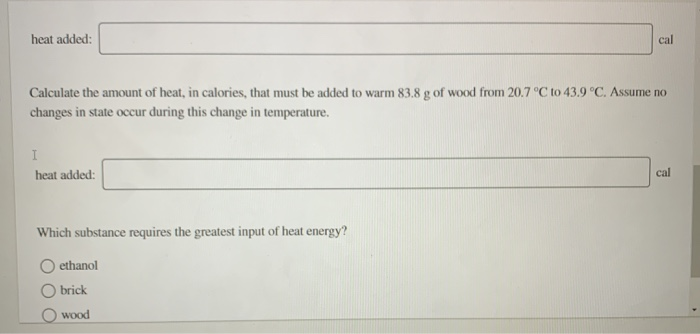 Solved The table lists the specific heat values for brick, | Chegg.com