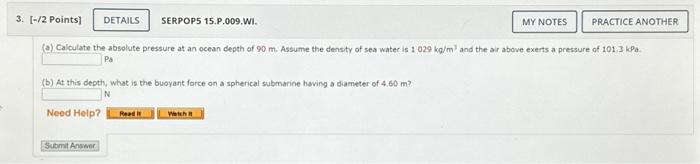 Solved (a) Calculate the absolute pressure at an ocean depth | Chegg.com