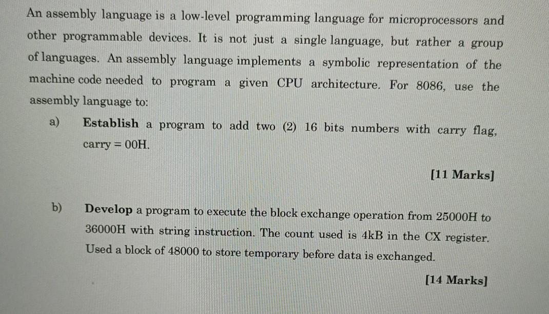 Solved An assembly language is a low-level programming | Chegg.com