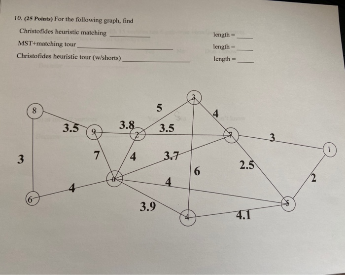 Solved 10. (25 Points) For The Following Graph, Find | Chegg.com