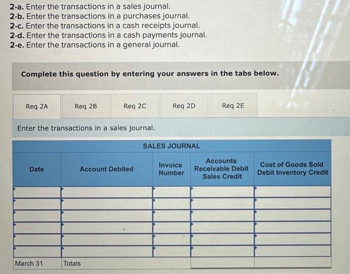 Solved 2-a. Enter the transactions in a sales journal. 2-b. | Chegg.com