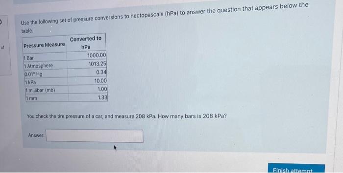 Solved Use the following set of pressure conversions to | Chegg.com