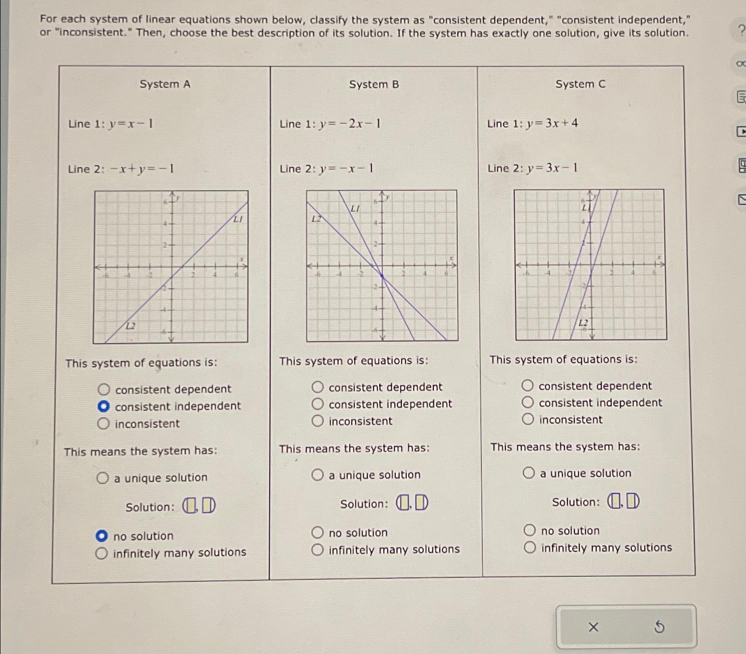 Solved For each system of linear equations shown below, | Chegg.com