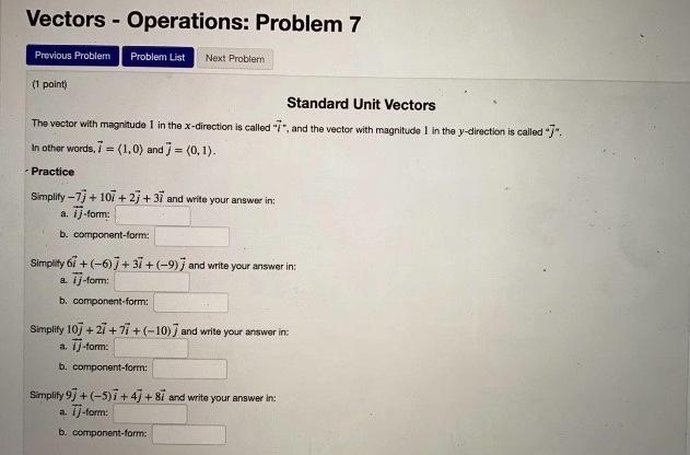 Solved Vectors - Operations: Problem 7 Previous Problem | Chegg.com