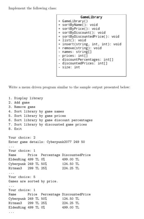 Solved Implement the following classe GameLibrary + | Chegg.com