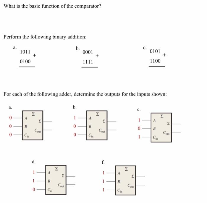 Solved What is the basic function of the comparator? Perform | Chegg.com