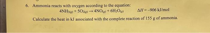 Solved Ammonia Reacts With Oxygen According To The Equation: | Chegg.com