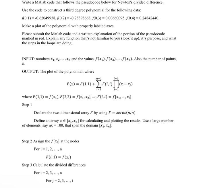 Solved Write a Matlab code that follows the pseudocode below | Chegg.com