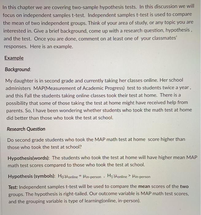 Solved In This Chapter We Are Covering Two Sample Hypothe Chegg Com