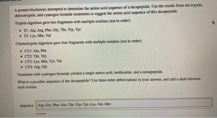 Solved A protein biochemist attempted to determine the amino | Chegg.com
