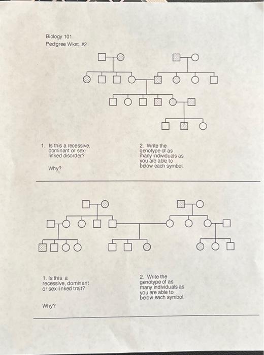 Solved Complete the following Pedigree Charts. First | Chegg.com