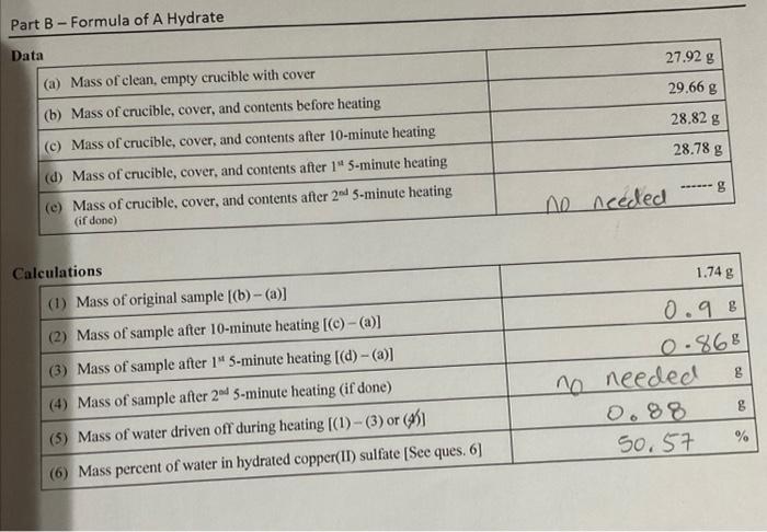 Solved Part B-Formula Of A Hydrate CalculationsName 7. | Chegg.com