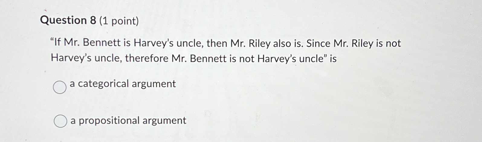 Solved Question 8 (1 ﻿point)"If Mr. ﻿Bennett is Harvey's | Chegg.com