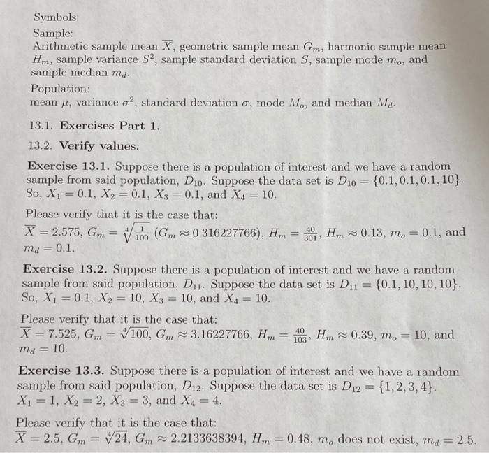 Solved symbols sample arithmetic sample mean x geometric chegg