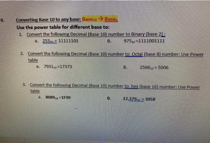 Solved 11. Converting Base 10 to any base: Baseso Basex Use | Chegg.com