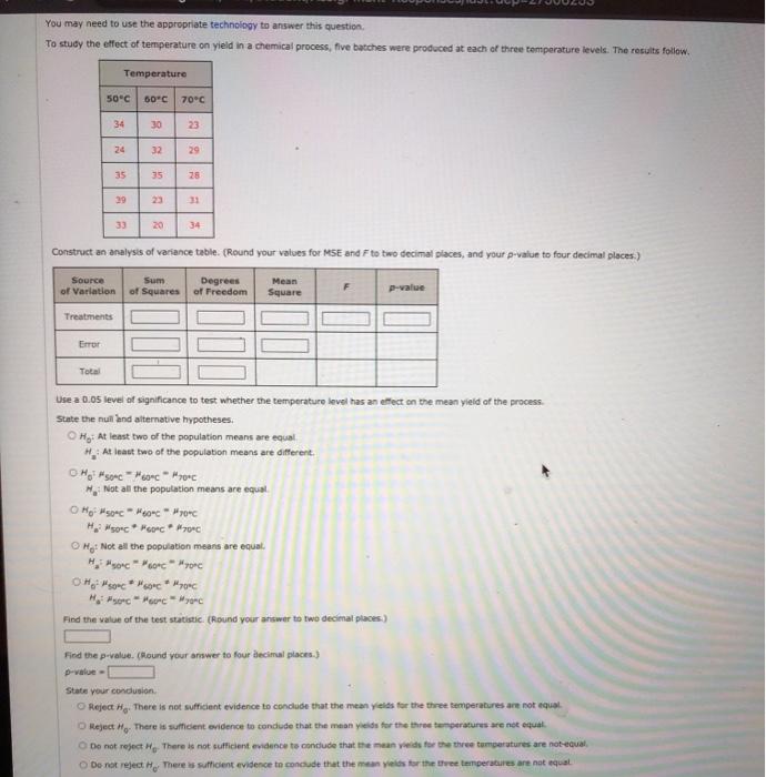 Use the following data to test for any significant | Chegg.com