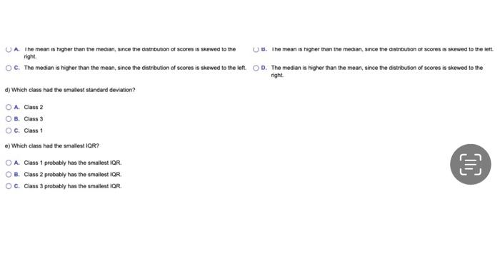 Solved a) Which class had the highest mean score? A. Class 3 | Chegg.com