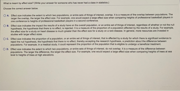 Solved What is meant by effect size? (Write your answer for | Chegg.com