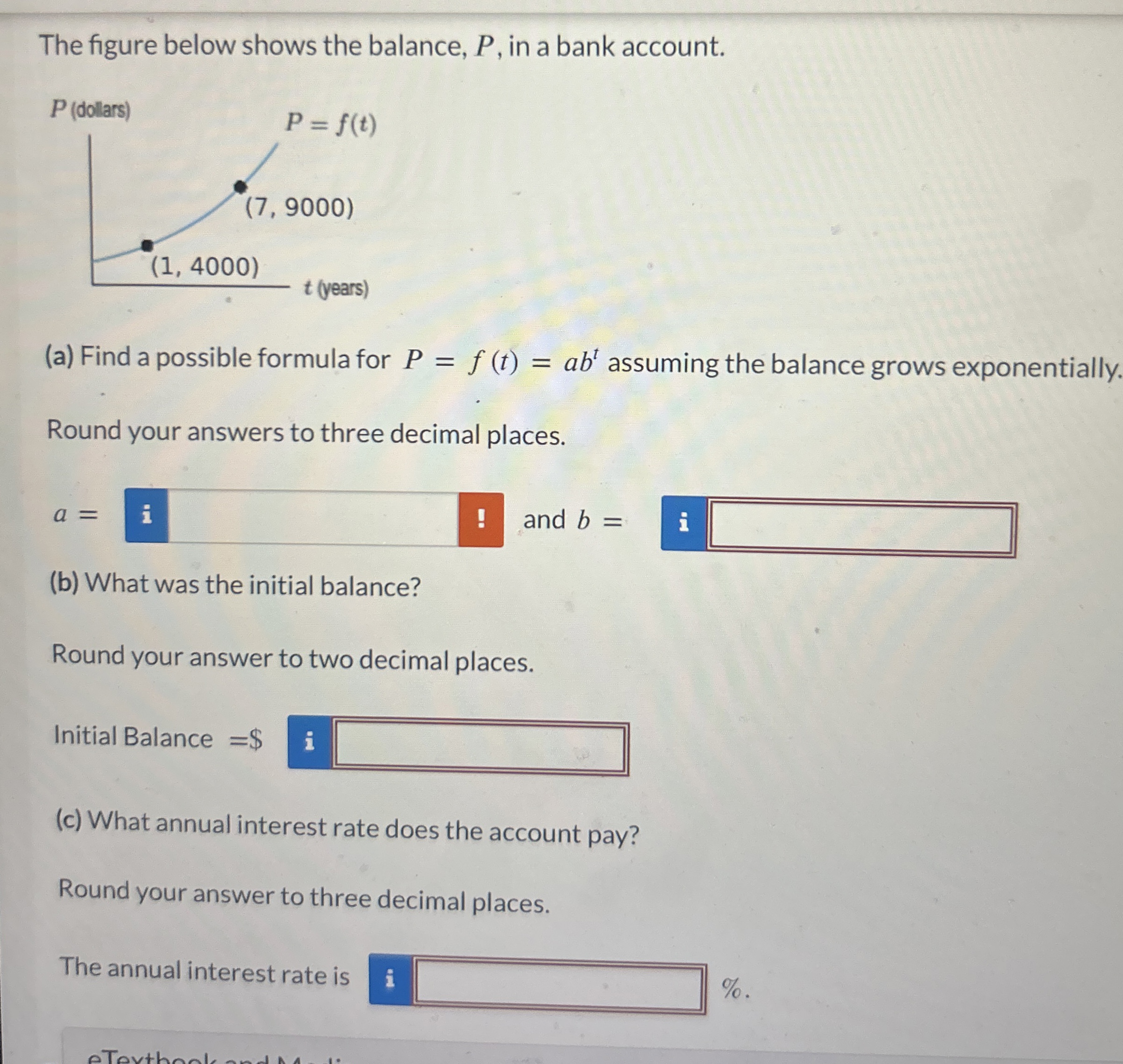Solved The figure below shows the balance, P, ﻿in a bank | Chegg.com