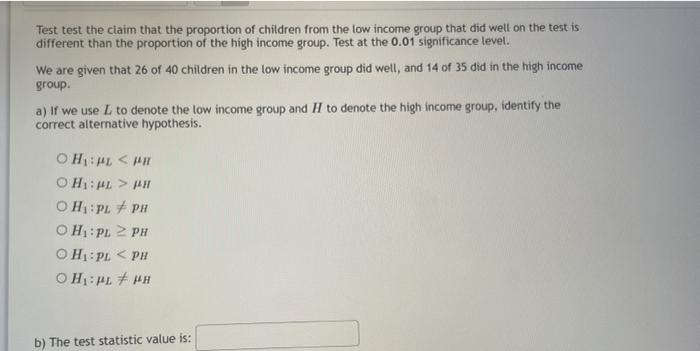 Solved Test test the claim that the proportion of children | Chegg.com