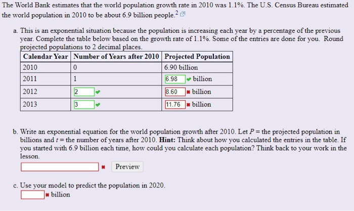 Solved The World Bank Estimates That The World Population | Chegg.com ...