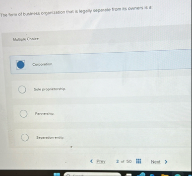 Solved The form of business organization that is legally | Chegg.com