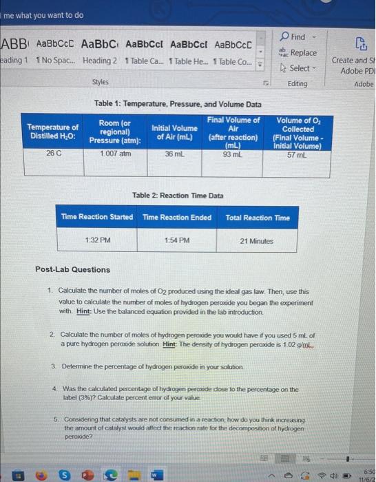 Solved Table 1: Temperature, Pressure, And Volume Data Table | Chegg.com