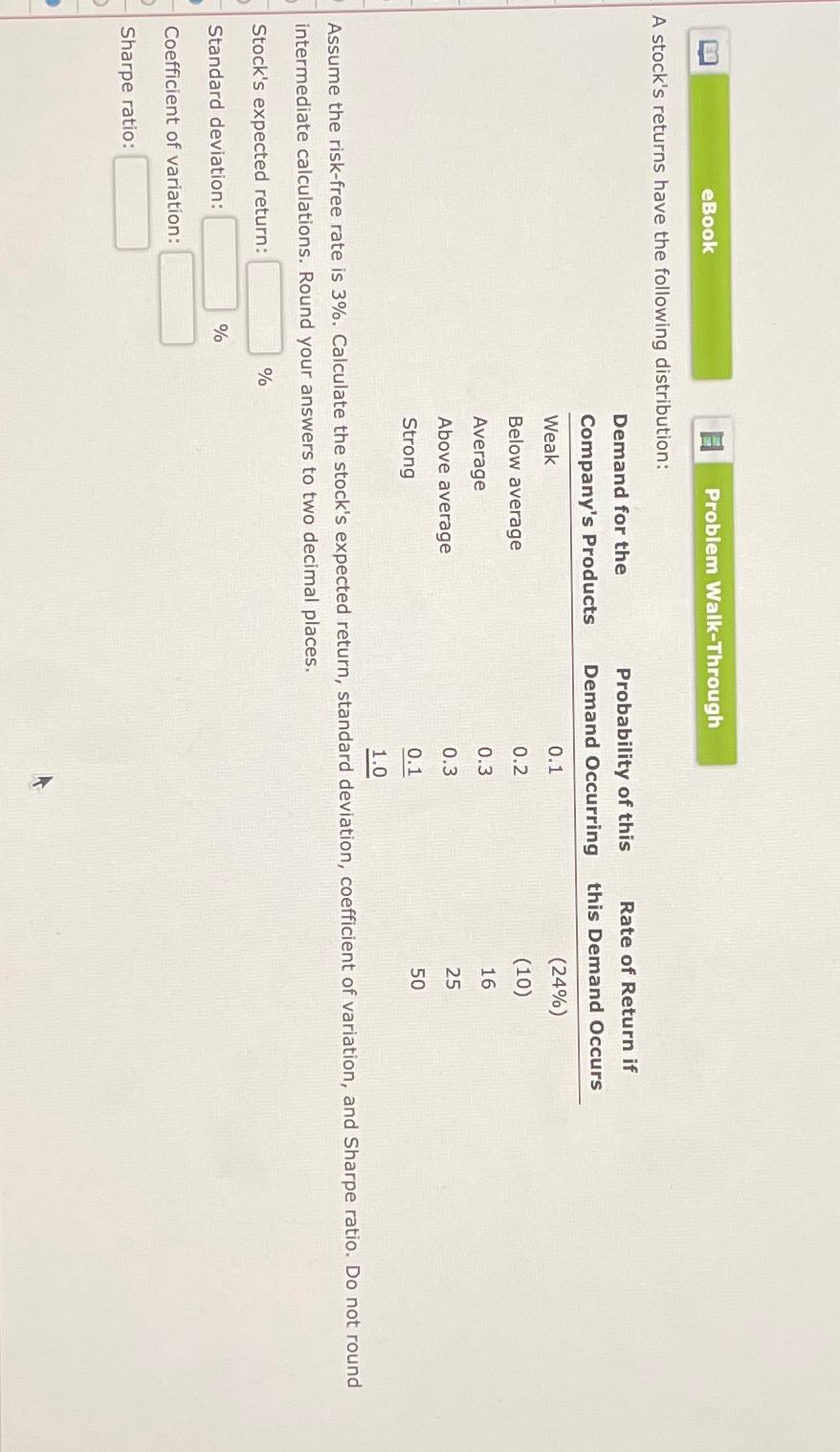 Solved EBookProblem Walk-ThroughA Stock's Returns Have The | Chegg.com