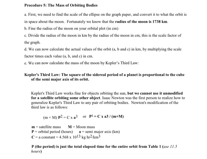 Question 5 Procedure 5: Kepler's Third Law - The Mass | Chegg.com