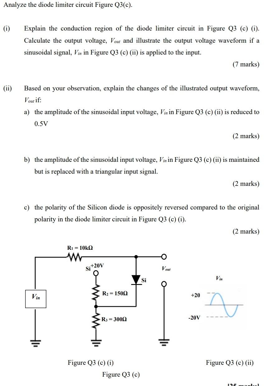 Solved Analyze the diode limiter circuit Figure Q3(c). (i) Circuit Diagram