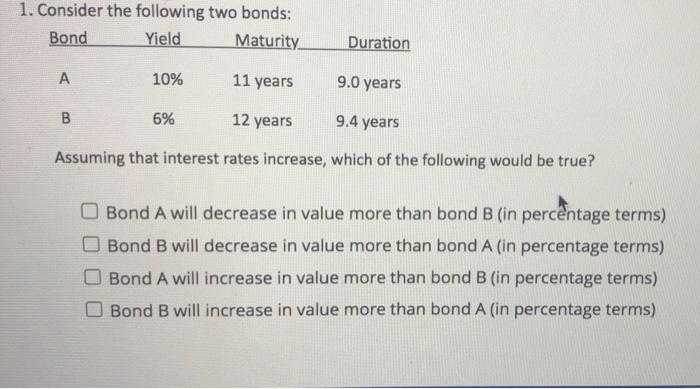 Solved 1. Consider The Following Two Bonds: Bond Yield | Chegg.com