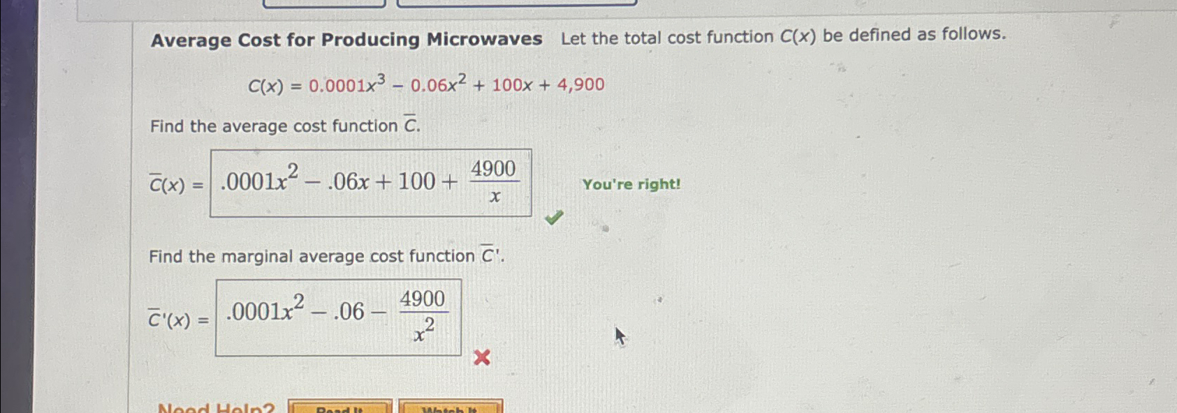 Solved Average Cost for Producing Microwaves Let the total