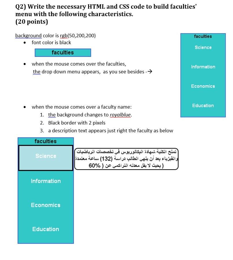 Solved Q2) Write the necessary HTML and CSS code to build | Chegg.com