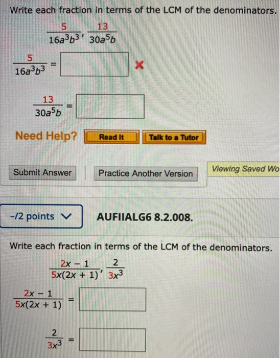 Solved Write each fraction in terms of the LCM of the | Chegg.com