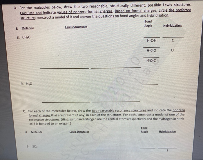 Solved B. For the molecules below, draw the two reasonable, | Chegg.com