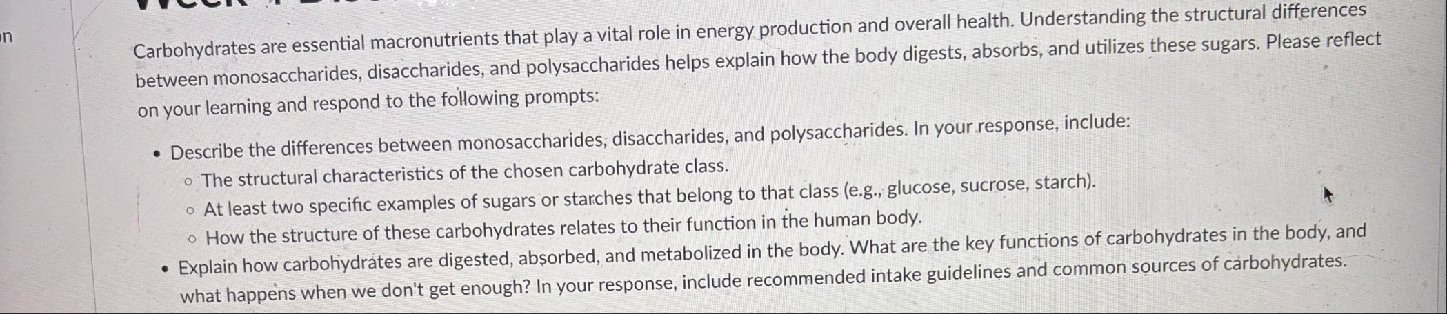 Solved Carbohydrates are essential macronutrients that play | Chegg.com