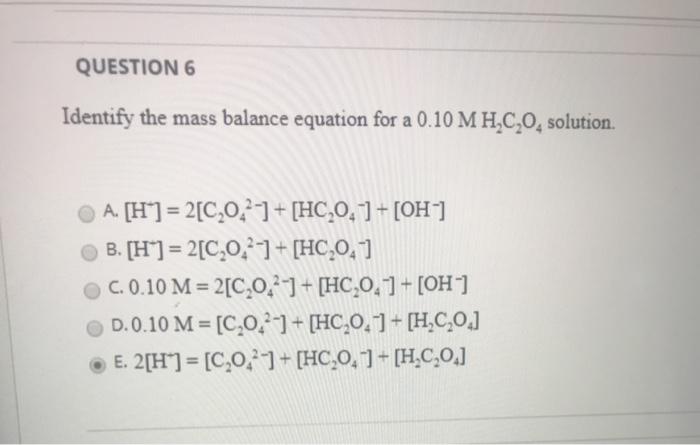 Solved QUESTION 6 Identify the mass balance equation for a | Chegg.com