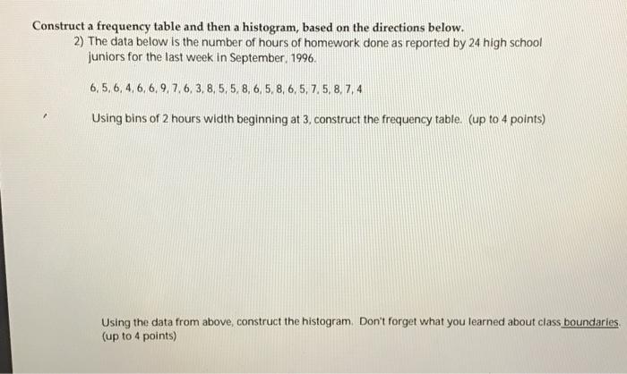 Solved Construct a frequency table and then a histogram, | Chegg.com