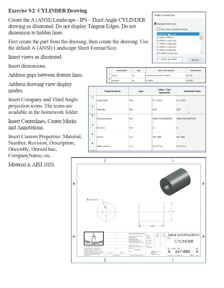 Solved Exercise 9.2: CYLINDER DrawingCreate the A (ANSI) | Chegg.com