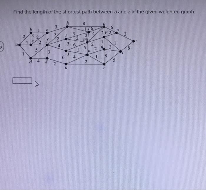 Solved Find the length of the shortest path between a and z | Chegg.com