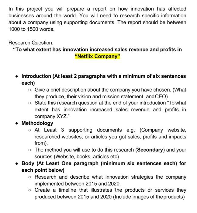 In this project you will prepare a report on how | Chegg.com