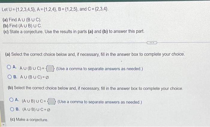 Solved Let U={1,2,3,4,5},A={1,2,4},B={1,2,5}, And C={2,3,4}. | Chegg.com