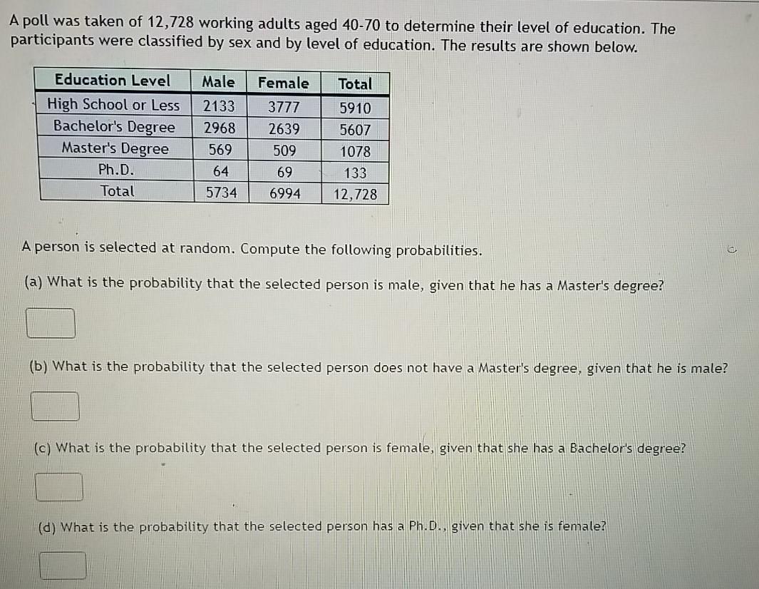 Solved A poll was taken of 12,728 working adults aged 40-70 | Chegg.com